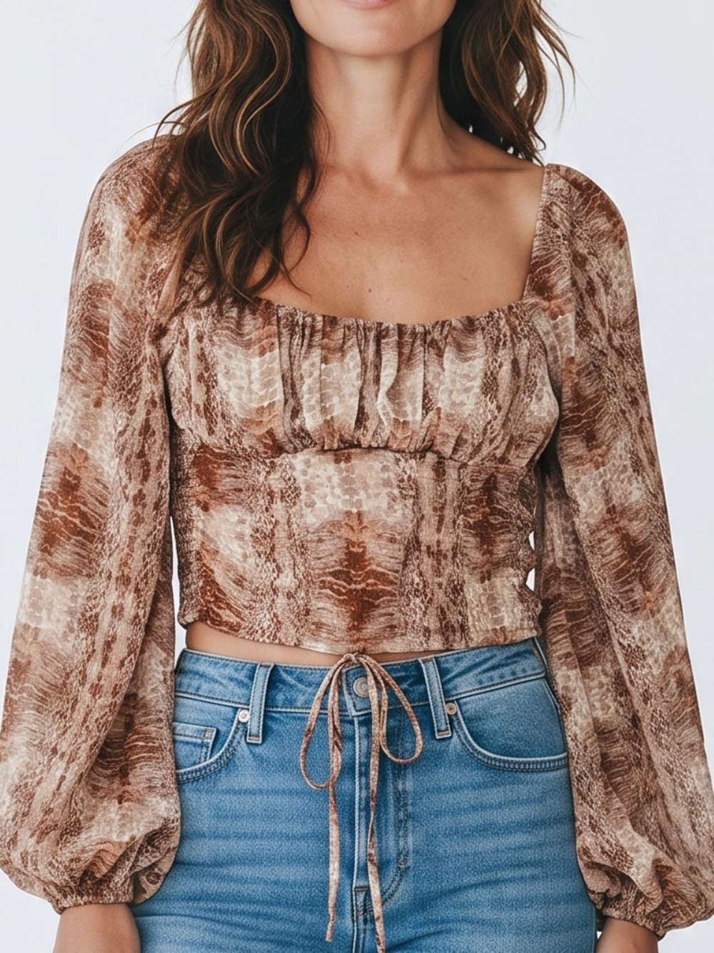 Skylar + Madison Snake Print Peasant Blouse Boho Western Y2K Crop Top M